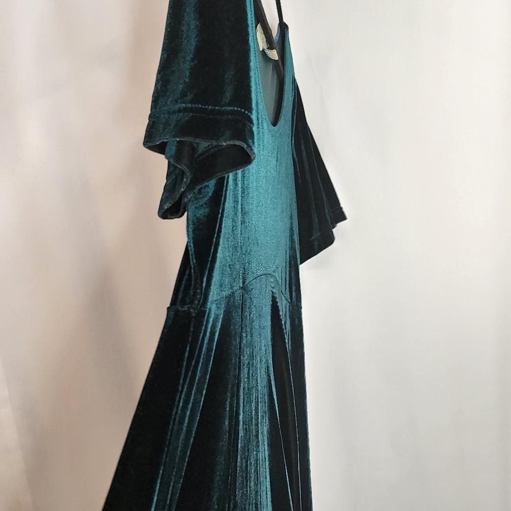 Hillard & Hanson Sz XL Green Velvet Fit & Flare Short Sleeve Made in USA Dress - Picture 6 of 10